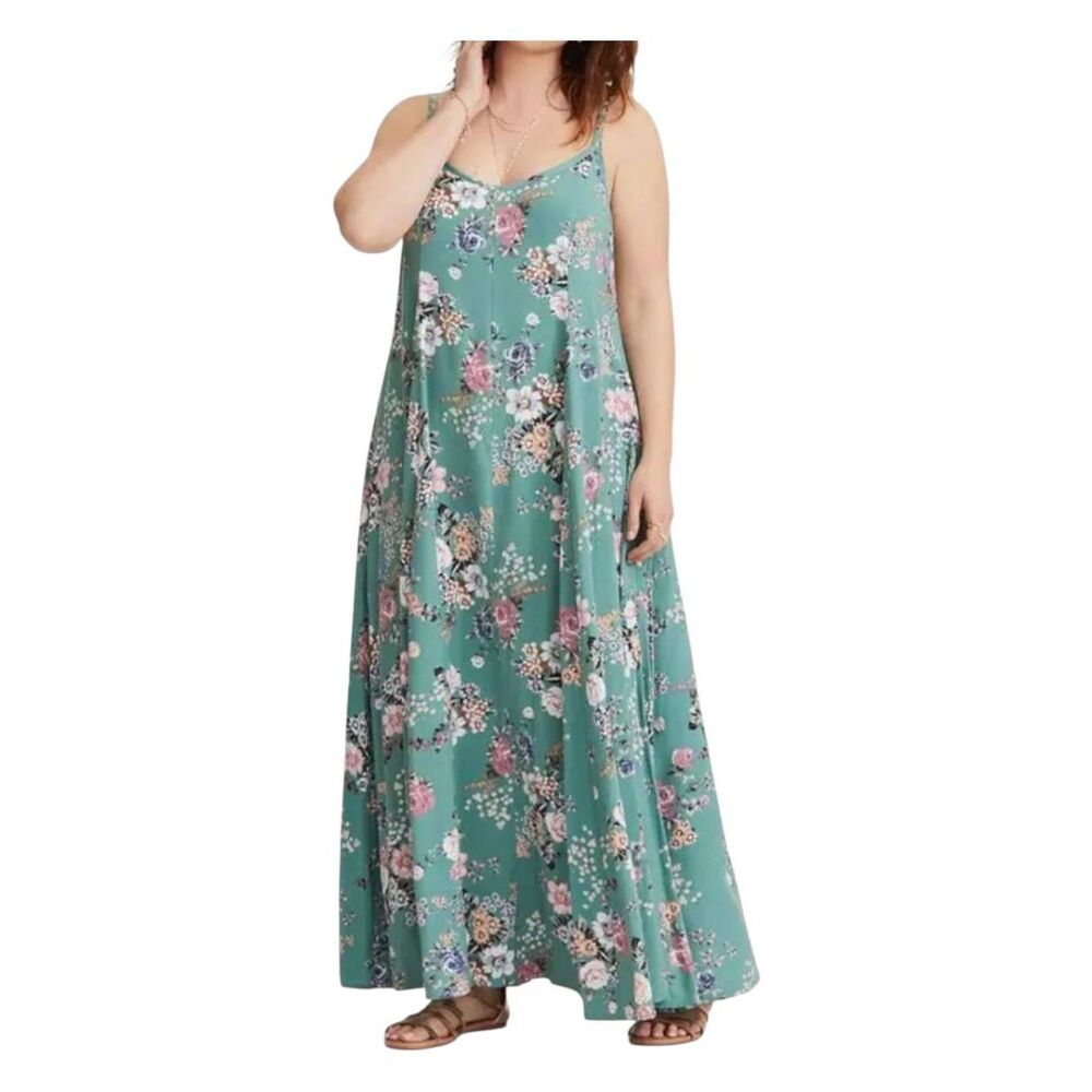 torrid Teal Floral Maxi Dress with Pink & White Flowers